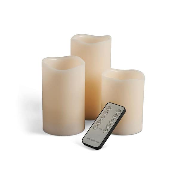 Everlasting Glow Wavy Bisque LED Pillars Candle (Set of 3)