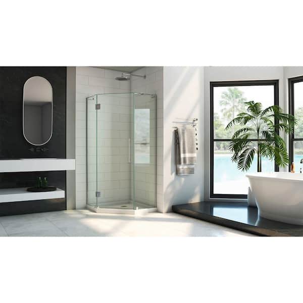 Prism Plus 42 in. x 42 in. x 74.75 in. Semi-Frameless Neo-Angle Hinged Shower Enclosure in Chrome with Shower Base