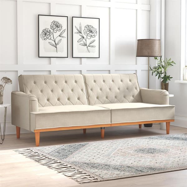 Mr. Kate Stella Vintage Convertible Tan Linen Sofa Bed Futon