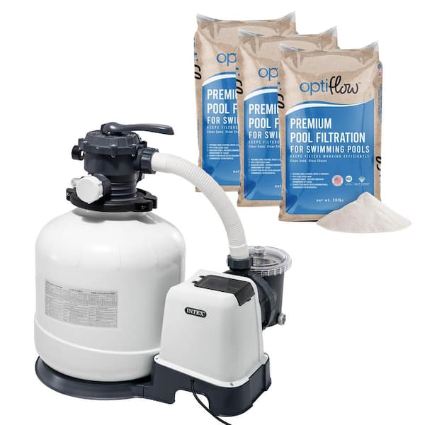 Krystal Clear 3000GPH Sand Filter Pump and Opti Flow Premium Pool Filter Sand 60 sq. ft. Filtration Area
