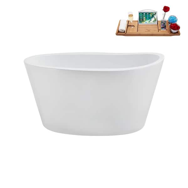 Streamline 51 in. Acrylic Flatbottom Non-Whirlpool Bathtub in Glossy White with Glossy White Drain and Tray