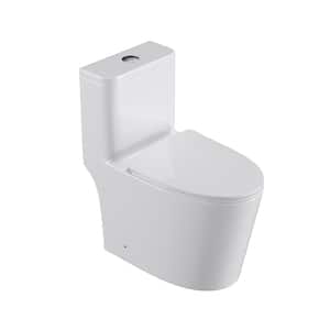 1-Piece 1.1/1.6 GPF High Efficiency Dual Flush Elongated Ceramic Toilet in White with Slow Close Seat