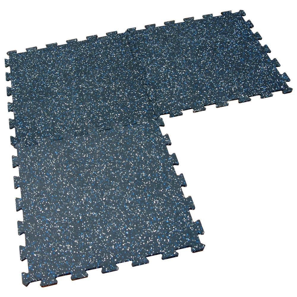 Large Blue/White Speckle Recycled Rubber Outdoor Interlocking Tiles