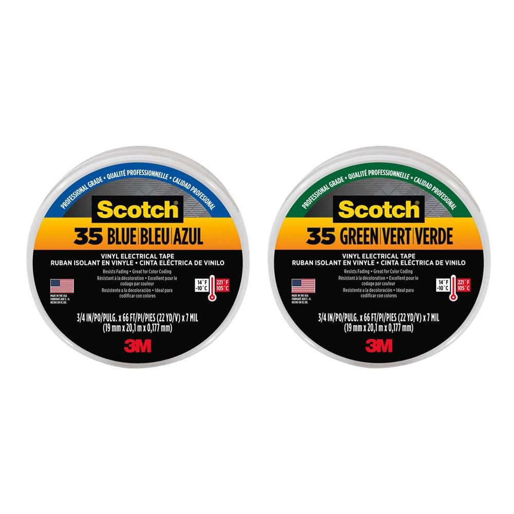 3/4 in. x 66 ft. x 0.007 in. Blue & Green Combo Pack #35 Vinyl Electrical Tape  Stretchable long-lasting adhesion price history on PriceWatchPro