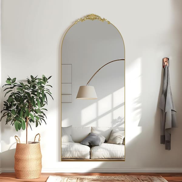 Lumioca Gold 31 in. W x 71 in. H Oversized Carved Arch Wood