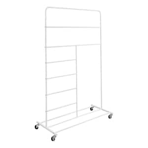 16 in. x 65 in. White Steel Rolling Multi-Section T-Bar Clothes Drying Rack