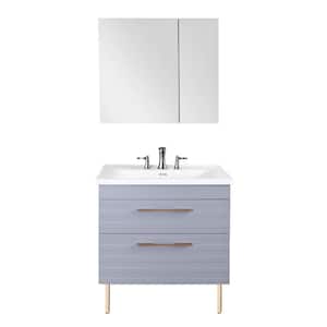 32 in. Bath Vanity in Matte Gray with Vitreous China Vanity Top in White with White Basin and Mirror