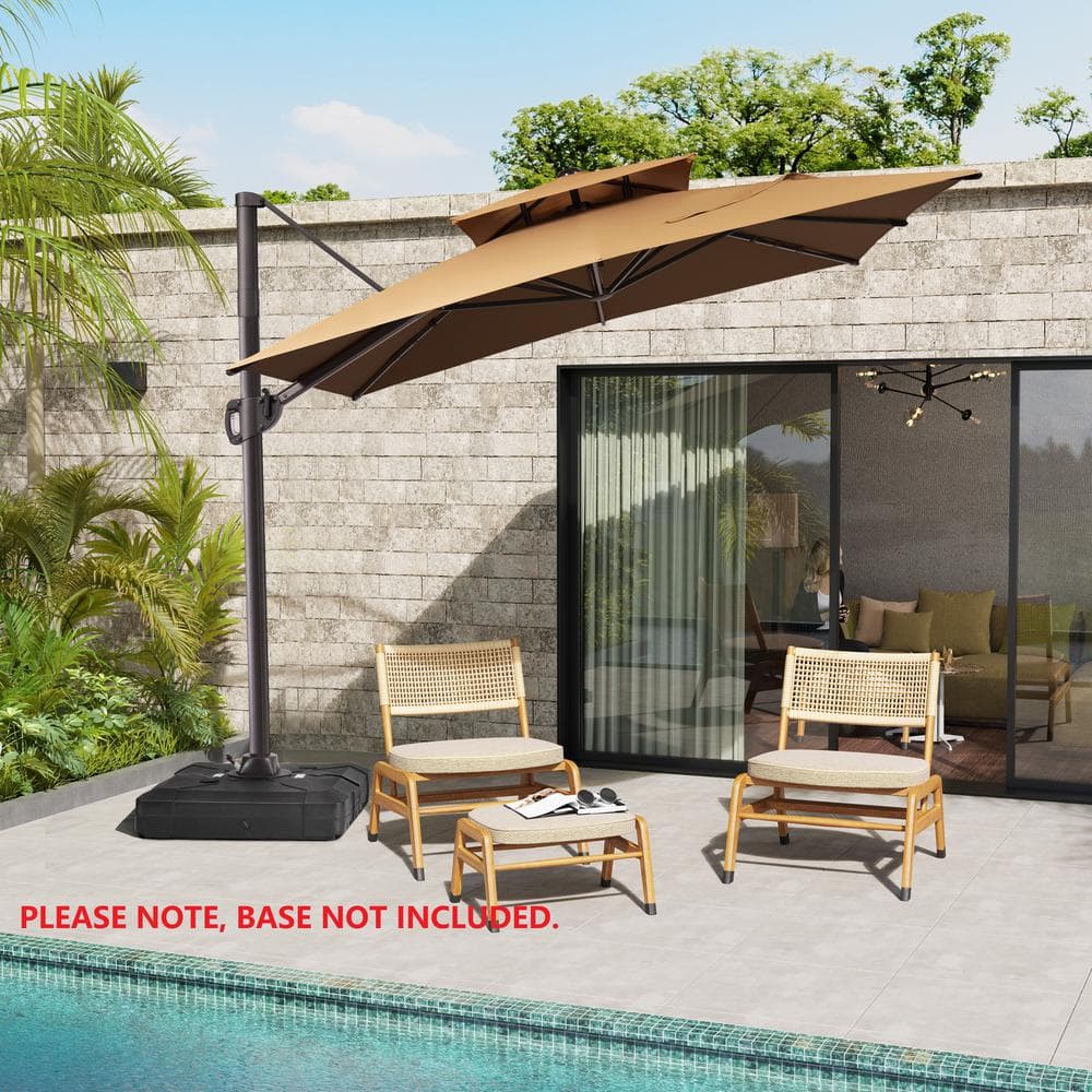 Tan Rectangular Cantilever Patio Umbrella with Metal Pole