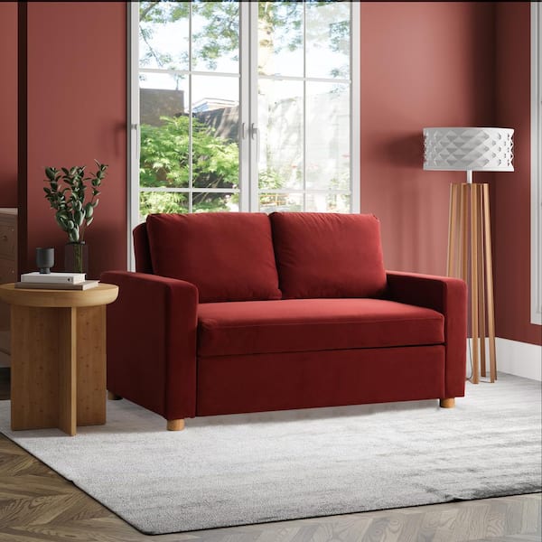 Serta Tampa 66.1 in. Cinnamon Red Polyester Full Size Convertible Sofa ...