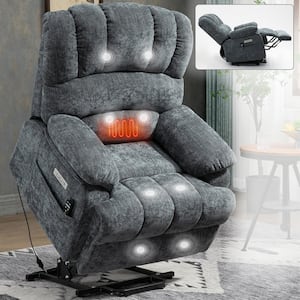 Blue Chenille Power Lift Recliner Lift Recliner Chair with 8-Point Vibration Massage, Lumbar Heating and Storage