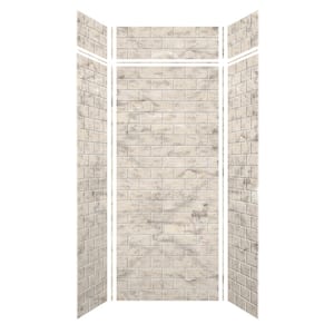 Saramar 36 in. W x 96 in. H x 36 in. D 6-Piece Glue to Wall Alcove Shower Wall Kit with Extension in Sand Creme