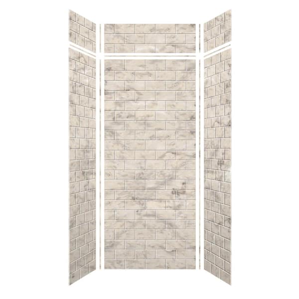 Transolid Saramar 36 in. W x 96 in. H x 36 in. D 6-Piece Glue to Wall Alcove Shower Wall Kit with Extension in Sand Creme