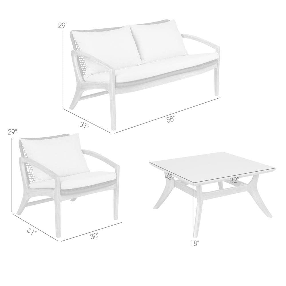 Beckham Dark Eucalyptus Wood Outdoor Sofa with White Cushions