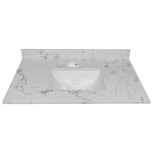 37 in. W x 22 in. D Ceramic White Rectangular Single Sink Vanity Top in White