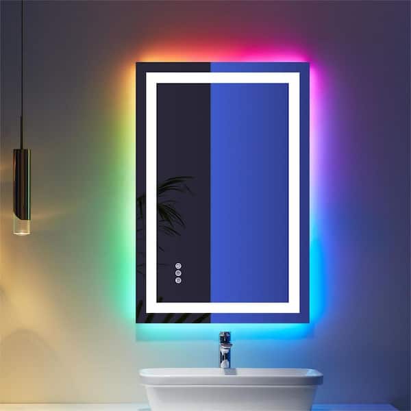UPIKER Artistic 24 in. W x 32 in. H Small Rectangular Frameless Anti-Fog Wall Mount Bathroom Vanity Mirror in Silver