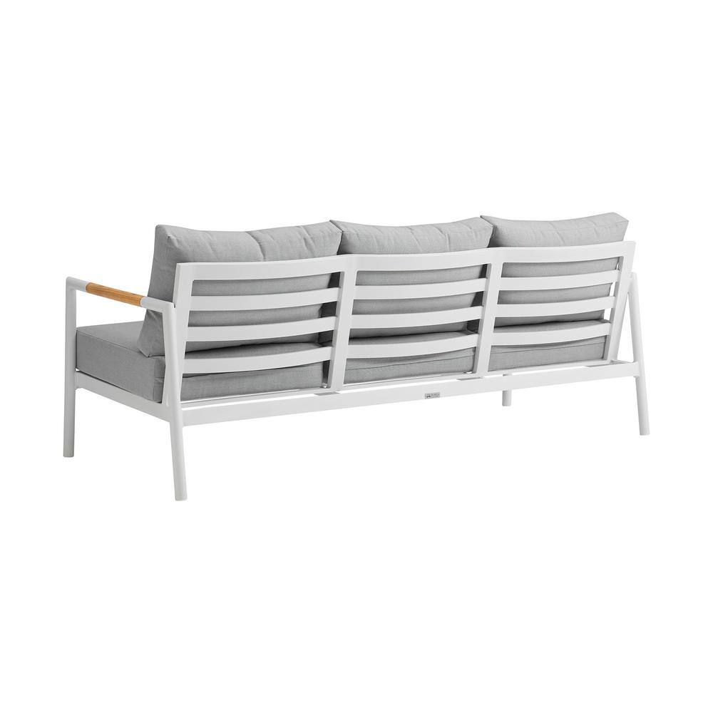Crown 78" White Aluminum and Teak Wood Outdoor Sofa Set