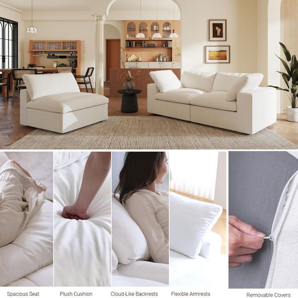 Magic Home 118 in. Square Arm 6-Piece Linen L-shaped Magic Home 118 in. Square Arm 6-Piece Linen L-shaped