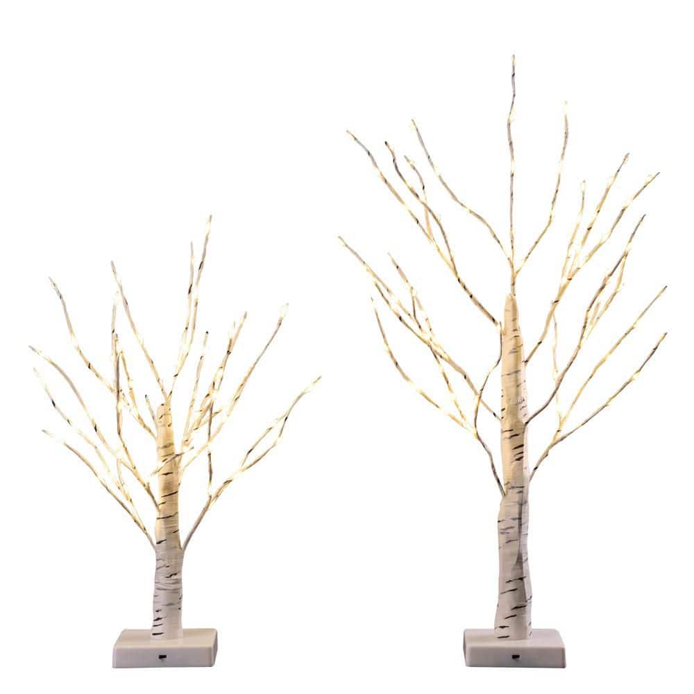 Lightshare 18 in. + 24 in. Birch Tree Bonsai with 147 Mini LED
