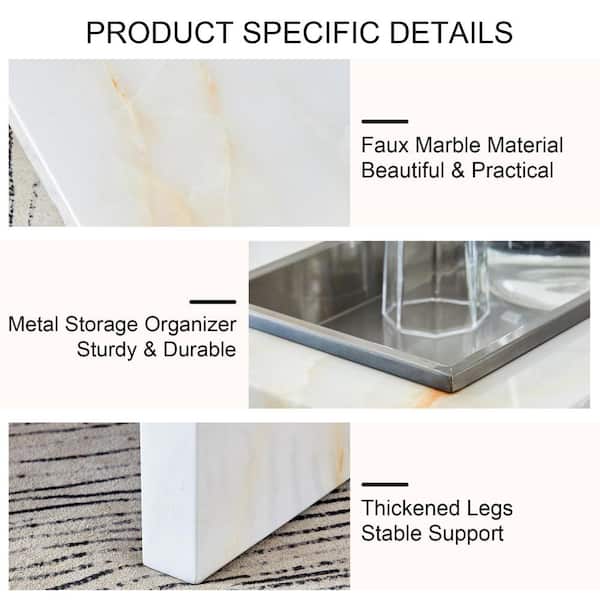 31.4 in. White Square Faux Marble Coffee Table with Marble Pattern