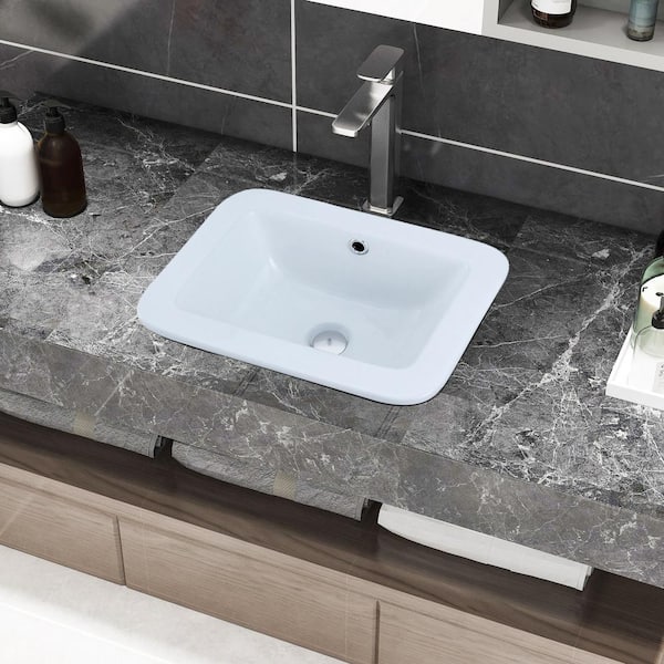 Maincraft 13.39 in. Ceramic Rectangular Vessel Sink Topmount Bathroom Sink Basin in White