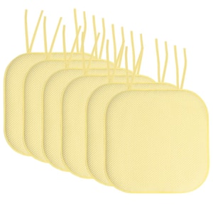 Honeycomb Memory Foam Square 16 in. x 16 in. Non-Slip Back Chair Cushion with Ties (6-Pack), Yellow