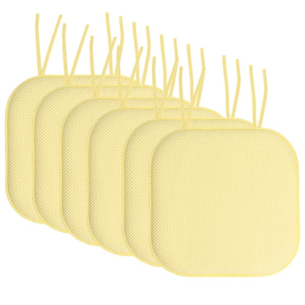 Sweet Home Collection Honeycomb Memory Foam Square 16 in. x 16 in. Non-Slip Back Chair Cushion with Ties (6-Pack), Yellow