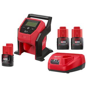 M12 12-Volt Lithium-Ion Cordless Compact Inflator with 2.0 Ah Battery and Charger and Two 1.5Ah Battery Packs