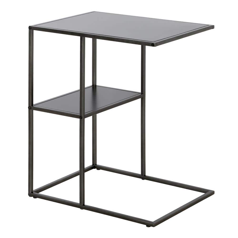 Modern Gunmetal Gray Metal C-Shaped Side Table with Staggered Shelves