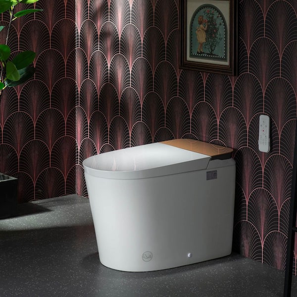 Elongated Bidet Smart Toilet 1.1 GPF in White w/Gold Rear Cover, Quiet and Quick Flush, 1000g MaP,Foam Shield, Auto Open