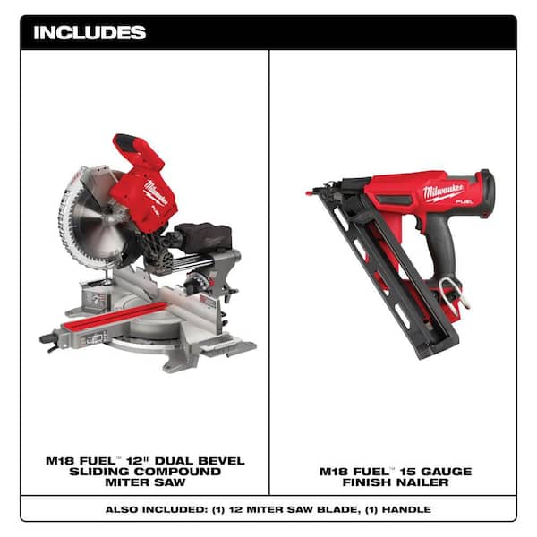 M18 FUEL 18V Lithium-Ion Brushless Cordless 12 in. Dual Bevel Sliding Compound Miter Saw w/ 15-Gauge Finish Nailer