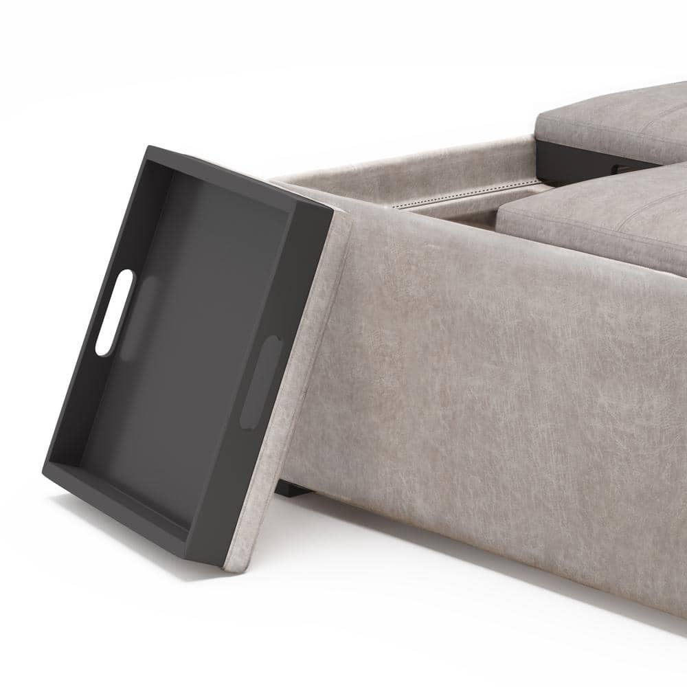 Avalon Distressed Grey Taupe Faux Leather Storage Ottoman