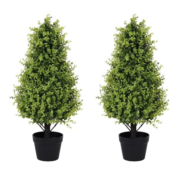 2-Piece Topiary Tree Artificial 30 in. Artificial Topiary Tower Tree Tower-shaped Artificial Outdoor Realistic Plants