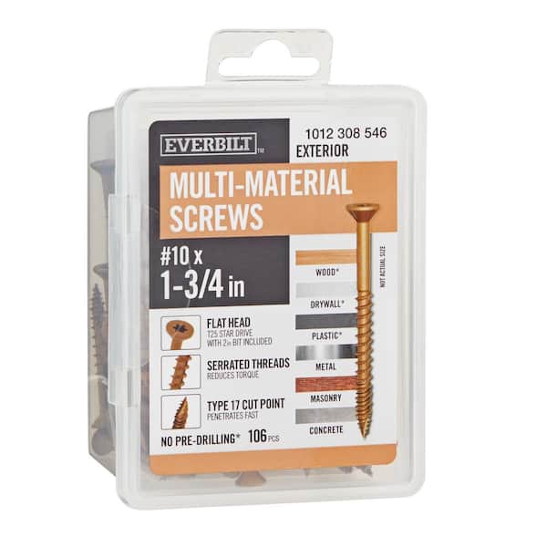 10 x 1-3/4 in. Brown 6-Lobe Torx Drive Exterior Flat Head Multi-Material Screw 1 lb.-Box (106-piece)