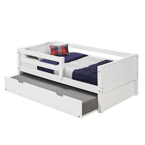 Panel White Twin Size Daybed with Front Guard Rail and Twin Trundle