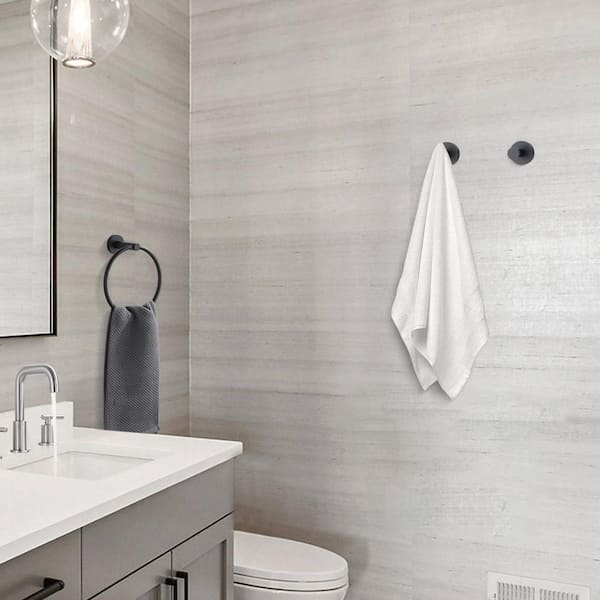 3-Piece Bath Hardware Set with Mounting Hardware with Towel RIng and Hooks in Matte Black