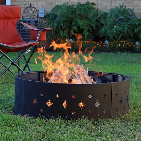 Big Sky Steel Fire Ring w/ Cutouts Ideal for Keeping Campfires Contained 28" 