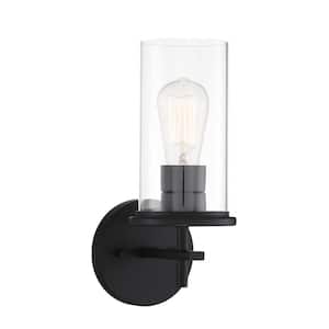 Haisley 5 in. 1-Light Black Vanity Light with Clear Glass Shade