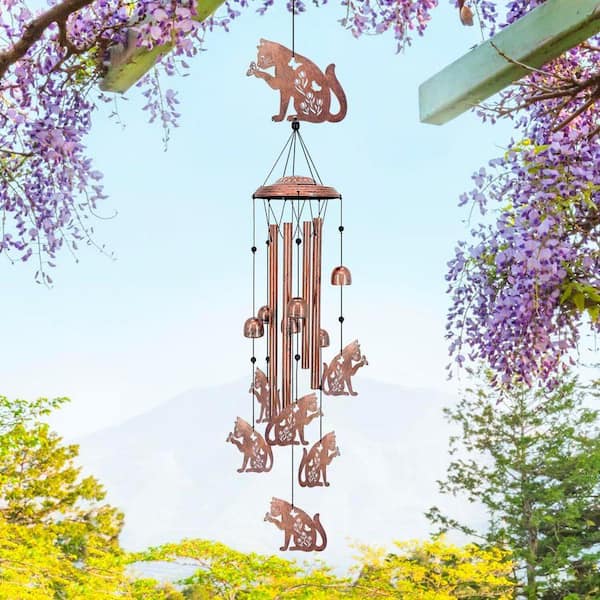5 in. x 37 in. Metal Cat Wind Chime for Outside HPCXXKKKP9 - The
