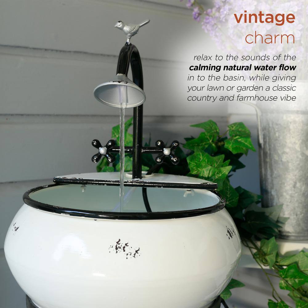 32" Black and White Metal Outdoor Sink Water Fountain