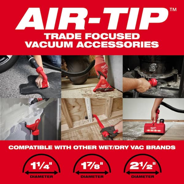 Milwaukee - AIR-TIP Claw Utility Nozzle, Rotating Corner Brush, Flexible Long Crevice Tool For Wet/Dry Vacuums Automotive Set (3-Pc)