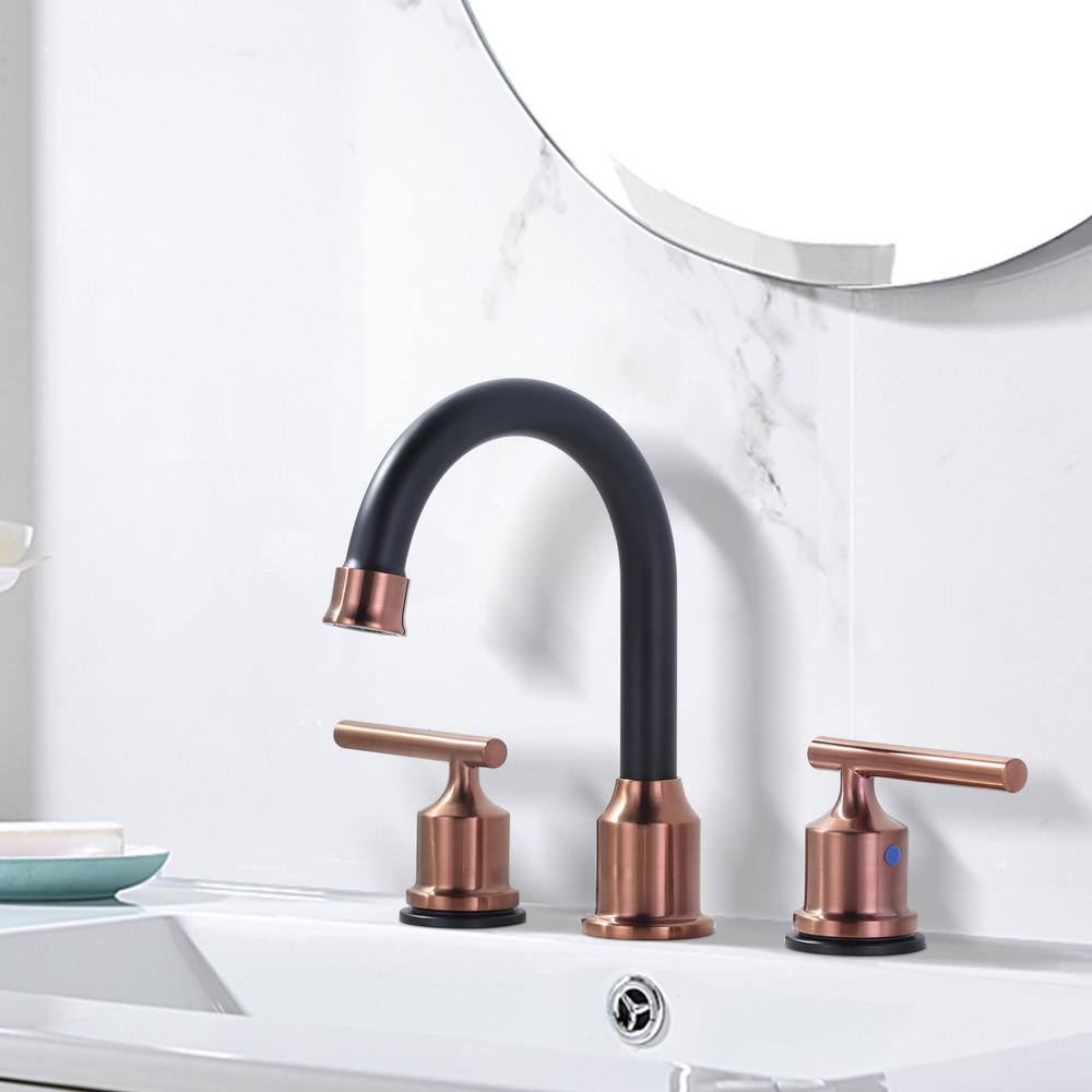 Rose Gold and Matte Black Stainless Steel Double Handle Bathroom Faucet