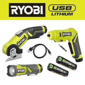 USB Lithium 3-Tool Combo Kit with Flashlight, Screwdriver, Power Cutter, (2) 2 Ah Batteries, and Charging Cord
