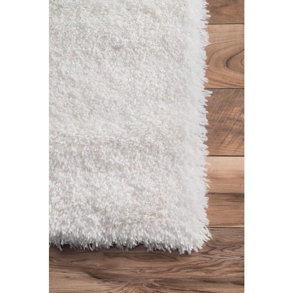 nuLOOM Gynel Solid Shag Snow White Doormat 3 ft. x 5 ft. Area Rug