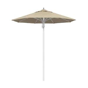 7.5 ft. Silver Aluminum Commercial Market Patio Umbrella Fiberglass Ribs and Pulley Lift in Antique Beige Sunbrella