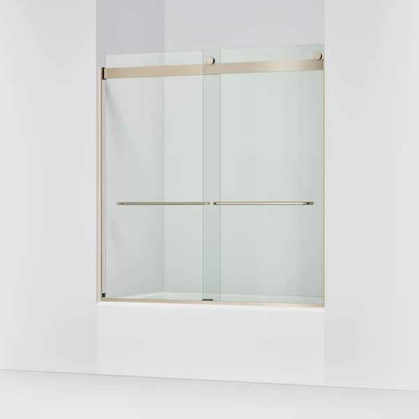 Levity 56-60 in W x 62 in H Semi Frameless Sliding Tub Door in Anodized Brushed Bronze with 1/4 in Thick Clear Glass