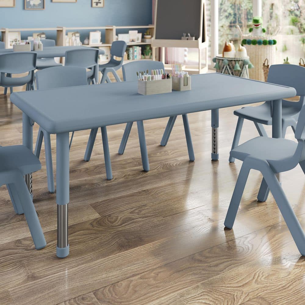 Wren Adjustable Dusty Blue Rectangle Kids Activity Table with Plastic Top for 6