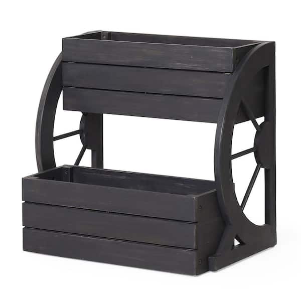 Tunearary 2-Tier Wooden Garden Bed Plant Container, Dark Gray