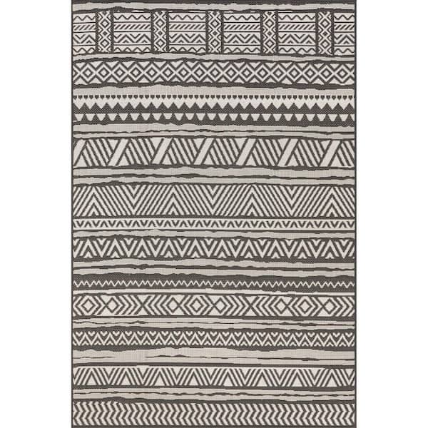 nuLOOM Abbey Tribal Striped Slate 5 ft. x 8 ft. Indoor/Outdoor Area Rug