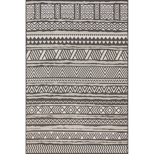 nuLOOM Abbey Tribal Striped Slate 7 ft. x 9 ft. Indoor/Outdoor Area Rug