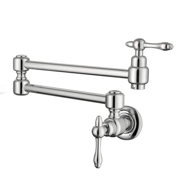 Flg Wall Mounted Pot Filler With Double Handle Folding Kitchen Sink Faucet Modern Commercial 1642